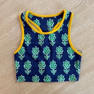 Rhode Mia Swim Bra Top Cobalt Floral Navy Green Yellow Daisy Racerback XS